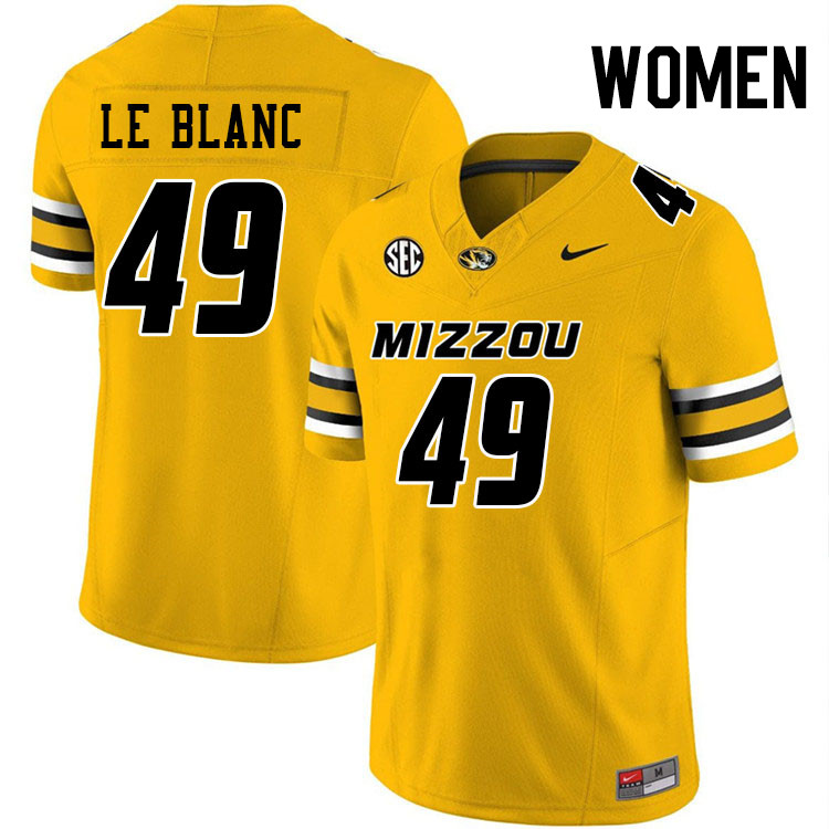 Women #49 Brett Le Blanc Missouri Tigers College Football Jerseys Stitched-Gold